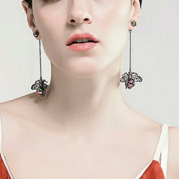 Iridescent Bees Dangle Earrings  Ear Jacket Style - Picture 6 of 6